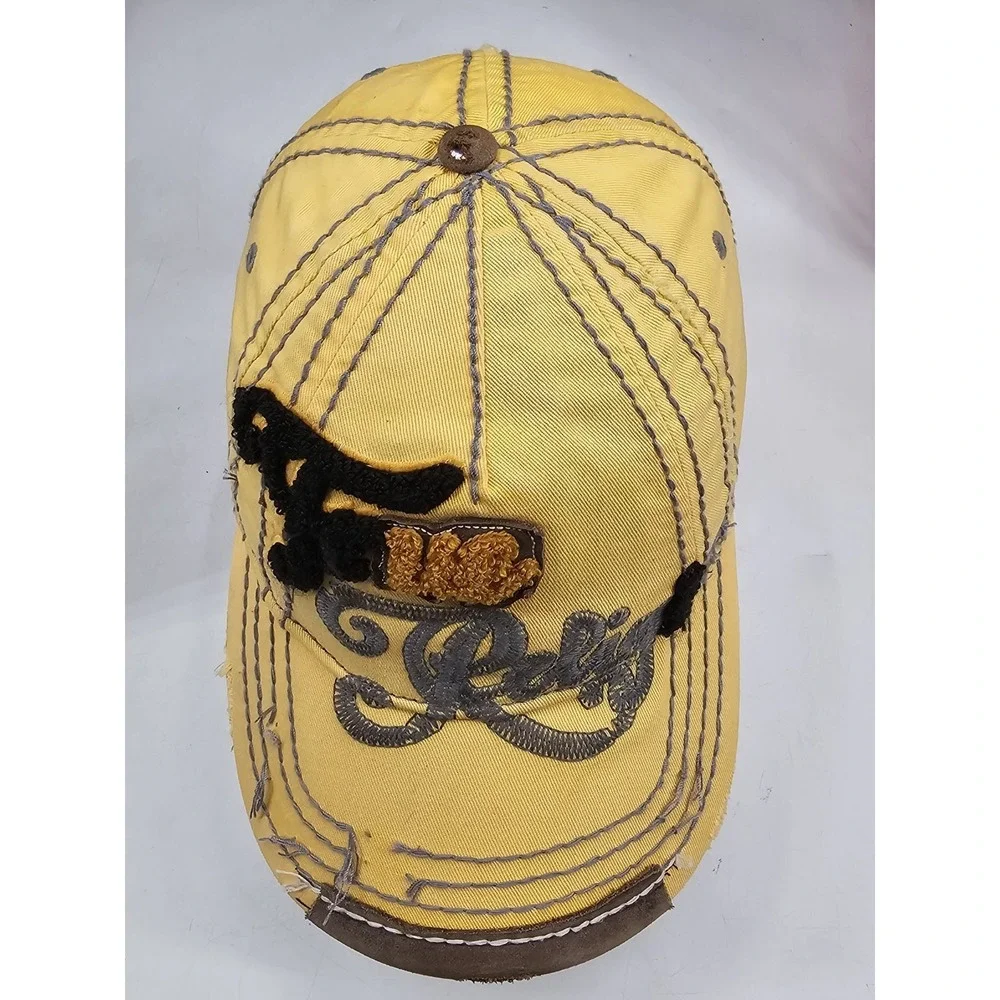True Religion Hat Cap‎ Strap Yellow  Logo Spell Out Distresed Baseball RARE